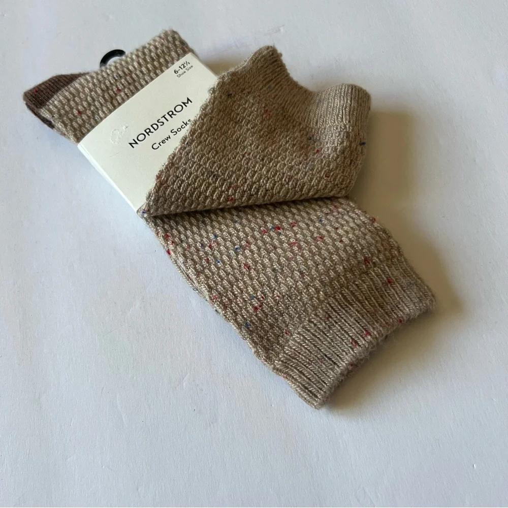 NORDSTROM MENS CREW SOCKS ACRYLIC/WOOL BLEND BEIGE OATMEAL HEATHER OS NWT